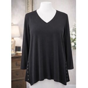 Chico's Ultimate Tee Pima Cotton Tunic Popover Top Black Button Side Sz 3 US XL